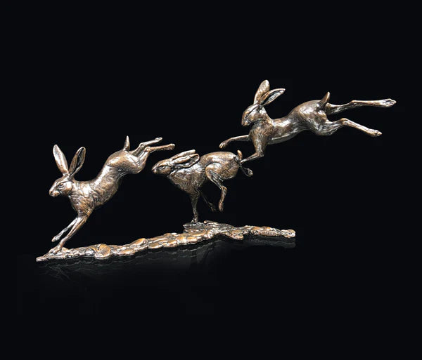 Small Hares Playing Bronze Figurine by Dean Kendrick (Limited Edition)