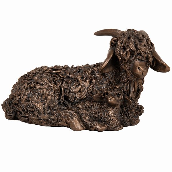 Angora Goat with Kid Bronze Figurine by Veronica Ballan (Frith Sculpture)