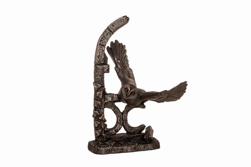 Barn Owl Flying Bronze Figurine by Guy Redwood (Frith Sculpture)