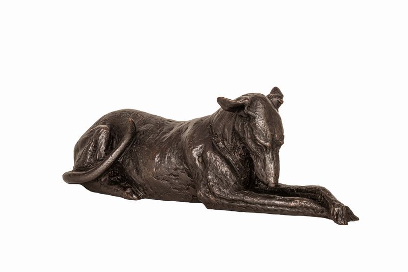 Lurcher Waiting Bronze Dog Figurine by Harriet Dunn (Frith Sculpture)