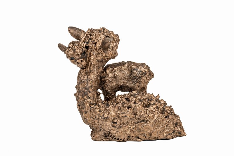 Alpaca and Baby (Cria) Standing Bronze Figurine by Veronica Ballan (Frith Sculpture)