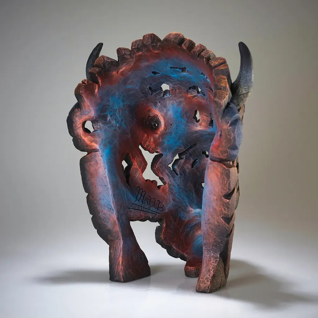 Edge Sculpture of a fierce Brown American Buffalo by Matt Buckley back view