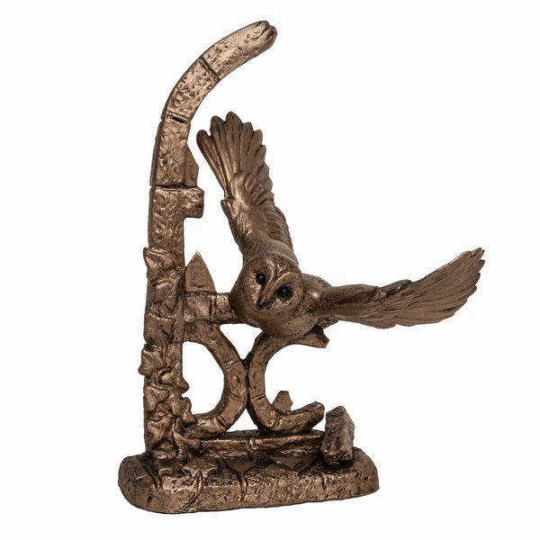 Owl Bronze Sculpture (exiting ruined church) by Guy Redwood (Frith Sculpture)