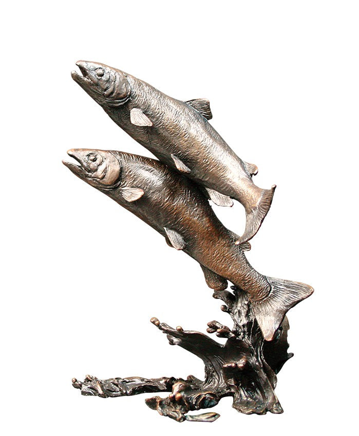 Leaping Salmon Pair Bronze Figurine by Keith Sherwin (Richard Cooper Bronze)