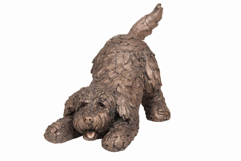 Barney Cockapoo Playing Bronze Dog Figurine by Adrian Tinsley (Frith Sculpture)