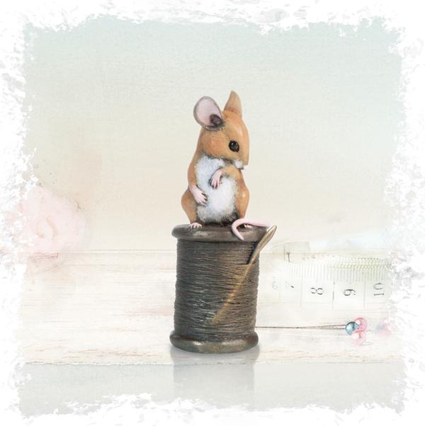 Mouse on Cotton Reel Bronze Figurine by Michael Simpson
