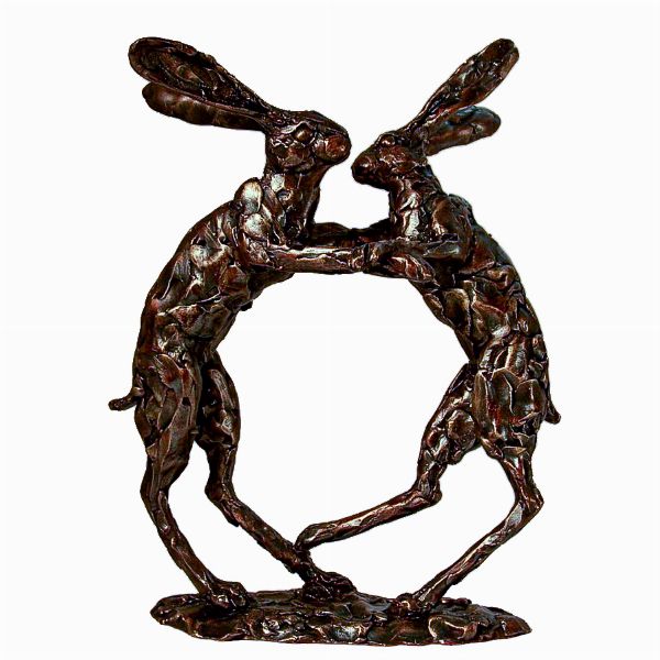 Boxing Hares Bronze Figurine by Paul Jenkins (Frith Sculpture)