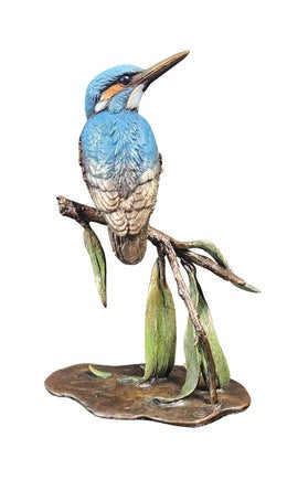 Kingfisher with Willow Bronze Bird Figurine by Keith Sherwin