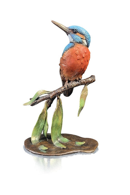 Kingfisher with Willow Bronze Bird Figurine by Keith Sherwin