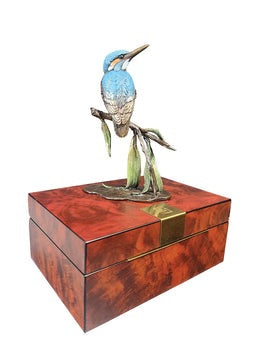 Kingfisher with Willow Bronze Bird Figurine by Keith Sherwin