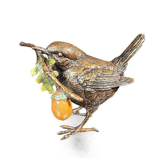 Wren with Acorn Bronze Sculpture by Keith Sherwin