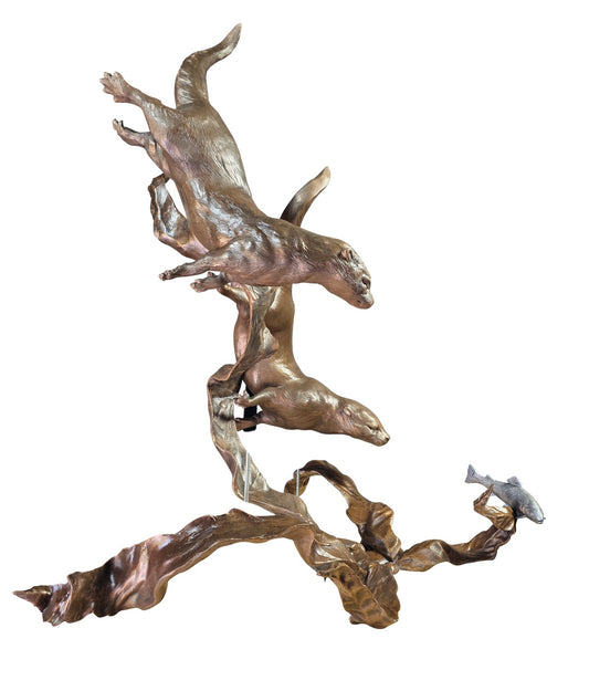 Chasing Rainbows Large Bronze Otter Sculpture by Dean Kendrick