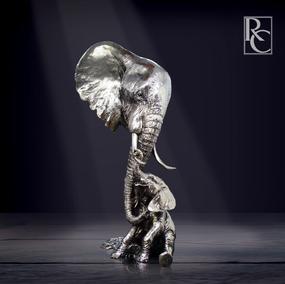 Elephant & Calf Nickel Sculpture by Keith Sherwin for Richard Cooper Studio