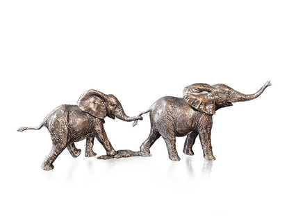 Follow the Leader Elephant Pair Bronze Sculpture by Dean Kendrick