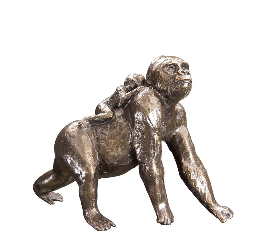 Gorilla with Baby Bronze Sculpture by Michael Simpson (Richard Cooper Bronze)