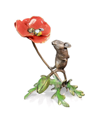 Mouse with Honeybee and Poppy Bronze Sculpture by Michael Simpson