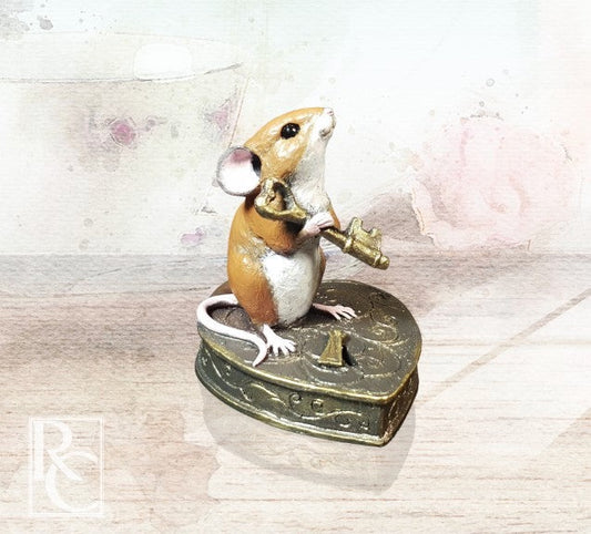 Key to Your Heart Bronze Mouse on Padlock Figurine by Michael Simpson
