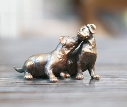Small Labrador Puppy Pair Bronze Dog Figurine by Michael Simpson (Limited Edition)