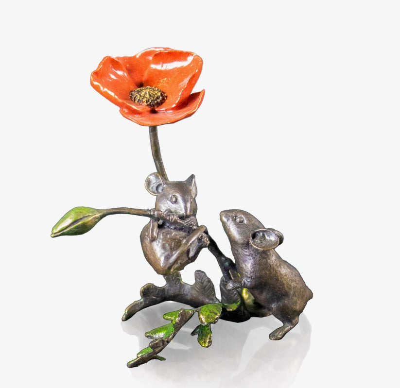 Mice with Poppy Bronze Sculpture by Michael Simpson