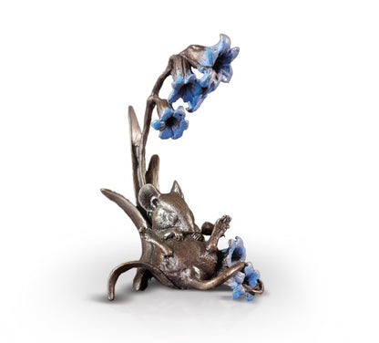 Mouse with Bluebells Bronze Sculpture by Michael Simpson