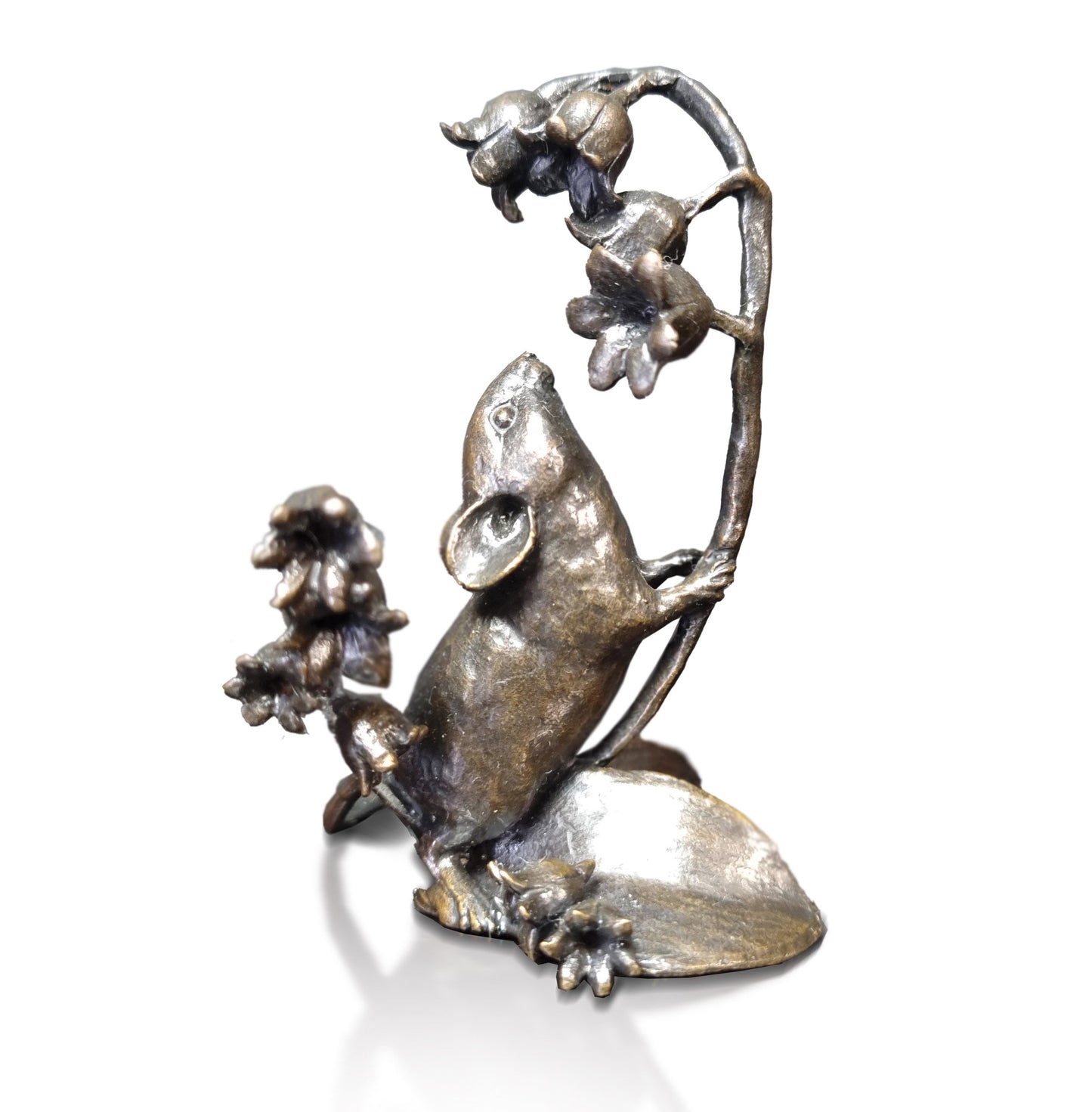 Mouse with Lilly of the Valley Bronze Sculpture by Michael Simpson