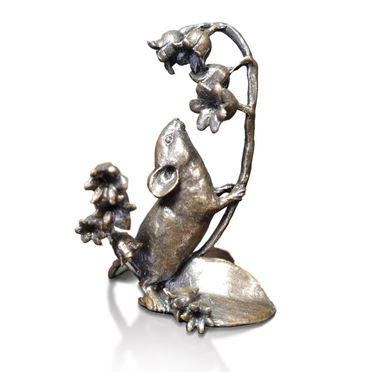 Mouse with Lily of the Valley Bronze Sculpture by Michael Simpson