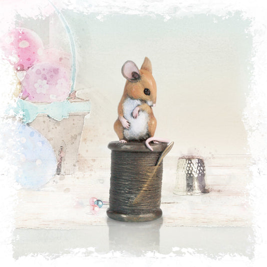 Mouse on Cotton Reel Bronze Figurine by Michael Simpson