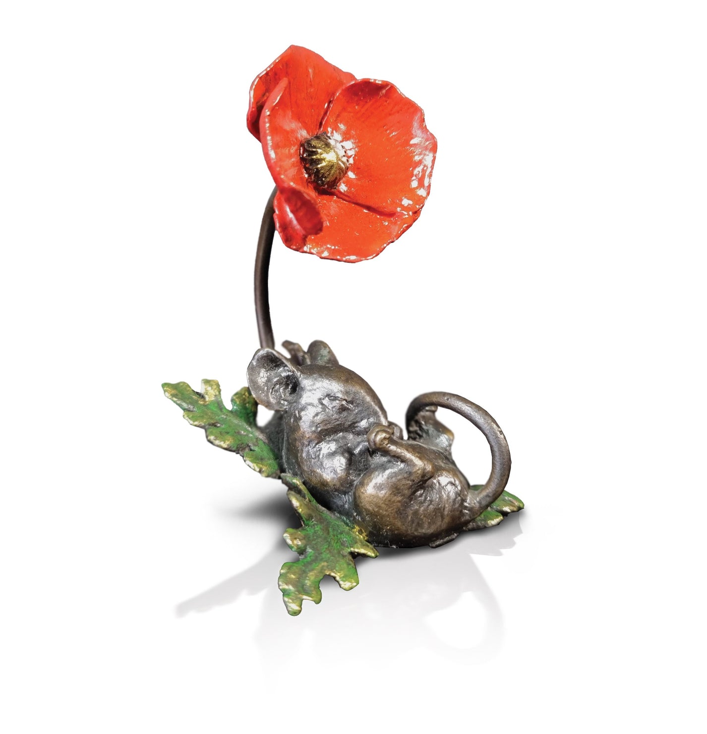 Mouse Asleep with Poppy Bronze Figurine by Michael Simpson Just Sculptures