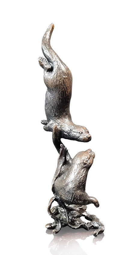 Otter Pair Playing Bronze Sculpture by Keith Sherwin