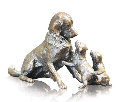 Golden Retriever with Puppies Bronze Dog Figurine by Michael Simpson (Richard Cooper Bronze)