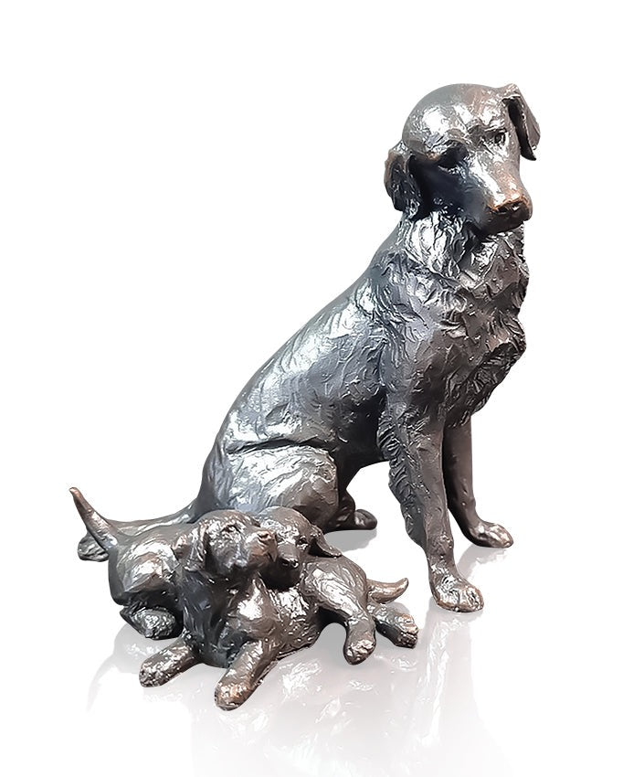 Golden Retriever with Puppies Bronze Sculpture by Michael Simpson