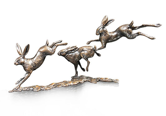 Small Hares Playing Bronze Figurine by Dean Kendrick (Limited Edition)