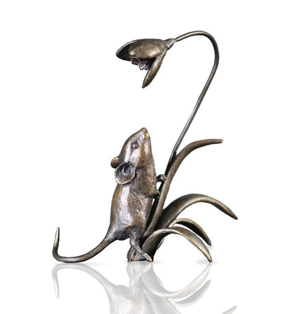 Mouse with Snowdrop Bronze Sculpture by Michael Simpson