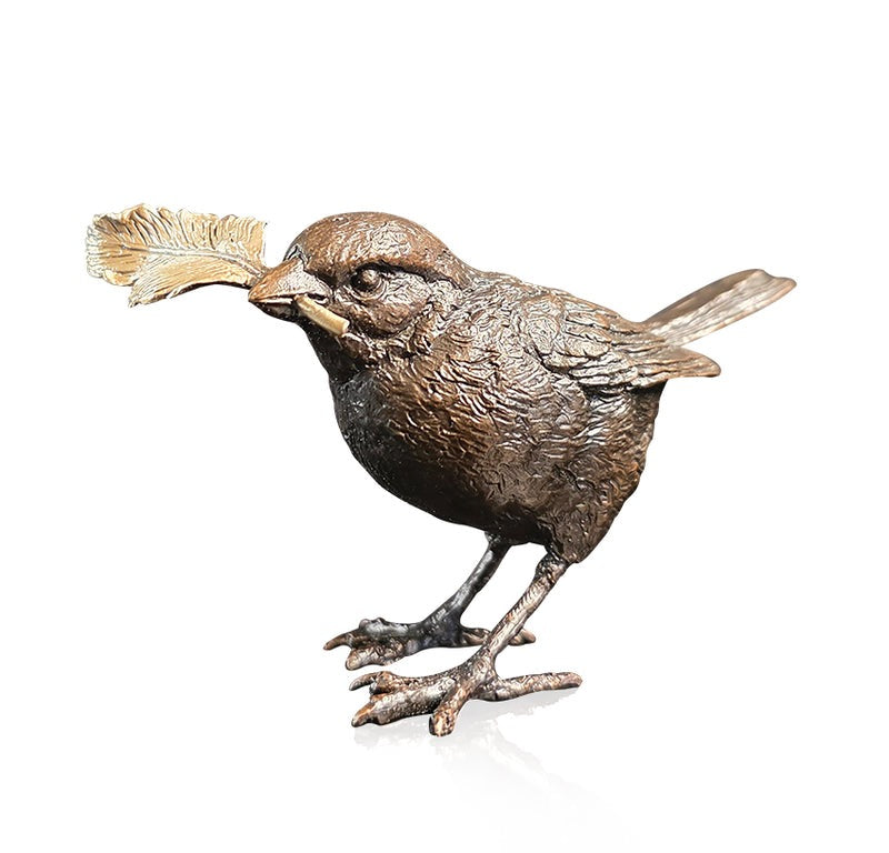 Sparrow with Feather Bronze Sculpture by Keith Sherwin
