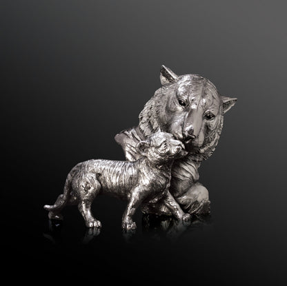 Tiger & Cub Nickel Sculpture by Keith Sherwin for Richard Cooper Studio