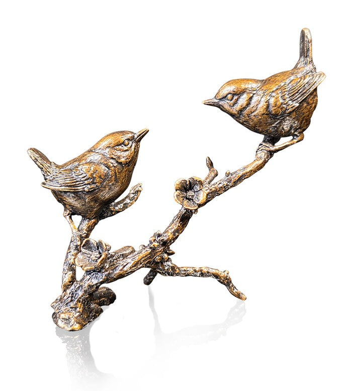 Wren Pair Bronze Sculpture by Keith Sherwin