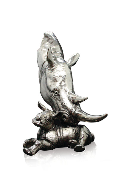 Rhino & Calf Nickel Sculpture by Keith Sherwin for Richard Cooper Studio