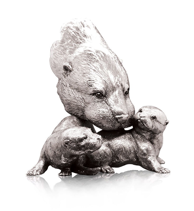 Otter with Pups Nickel Sculpture by Keith Sherwin for Richard Cooper Studio