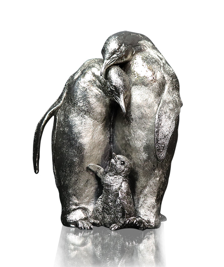 Penguin Family Nickel Sculpture by Keith Sherwin for Richard Cooper Studio
