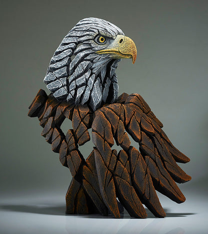 Edge Sculpture American Bald Eagle - A bust of the top half of the american bald eagle, the distinctive white head and yellow beak of the american bald eagle, and the brown feathers, piercing watchful eyes, brought together to create another magnificent sculpture from Edge