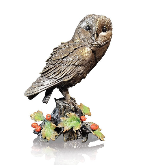 Barn Owl with Hawthorns Bronze Figurine by Keith Sherwin (Limited Edition)