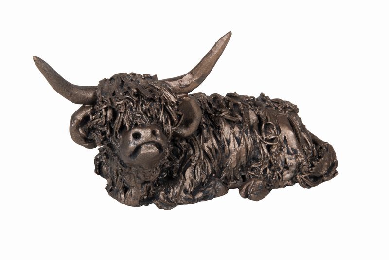 Dougal Sitting Highland Bull Bronze Figurine by Veronica Ballan for Frith Sculpture MINIMA