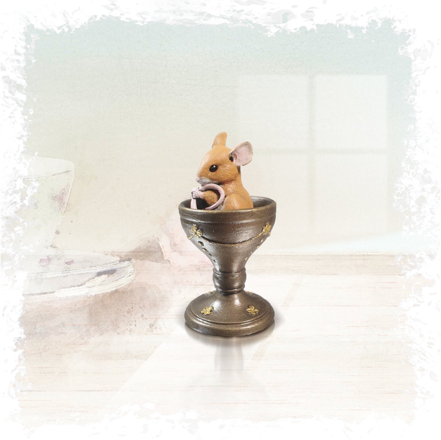 Mouse in Egg Cup Bronze Figurine by Michael Simpson (Richard Cooper Studio)