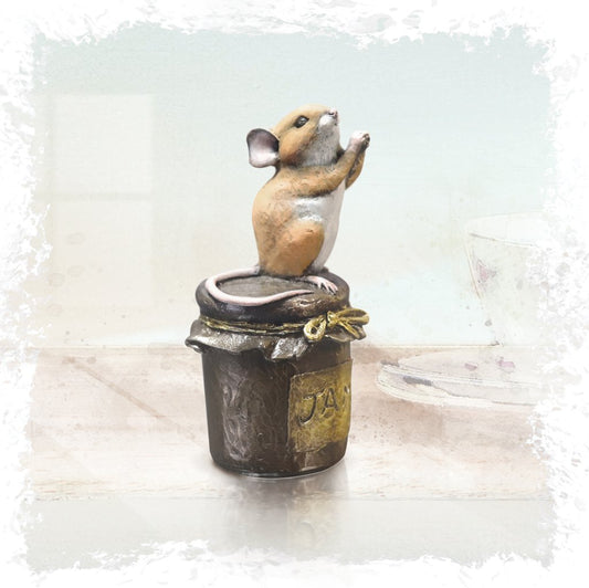 Sticky Fingers - Mouse on Jam Jar by Michael Simpson - Richard Cooper Studio Cold Cast & Hand Painted Bronze