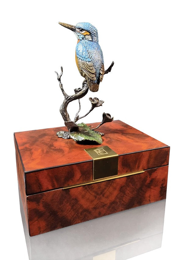 Kingfisher with Meadow Marsh Bronze Figurine in Wooden Presentation Box by Keith Sherwin (Limited Edition)