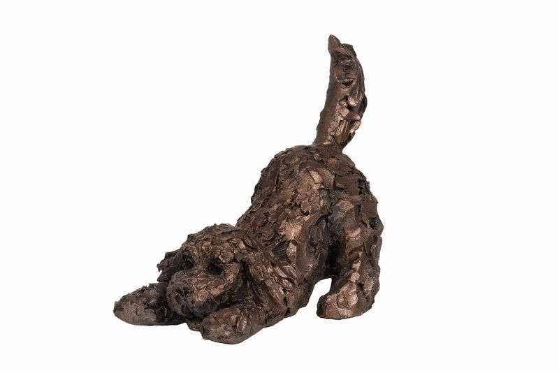 Mischief Cockapoo Playing Bronze Dog Figurine by Adrian Tinsley (Frith MINIMA)
