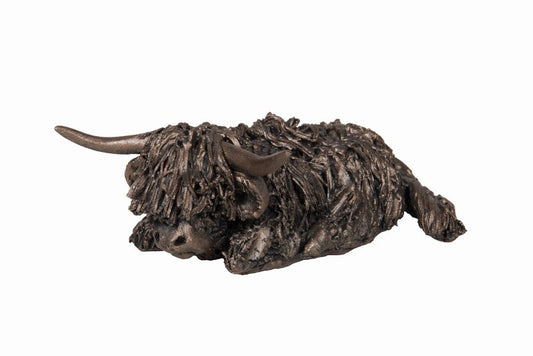 Morag sitting Highland Cow.Bronze Figurine by Veronica Ballan (Frith Sculpture)