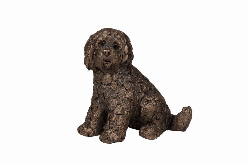 Shorty Labradoodle Sitting Bronze Dog Figurine by Adrian Tinsley for Frith Sculpture MINIMA