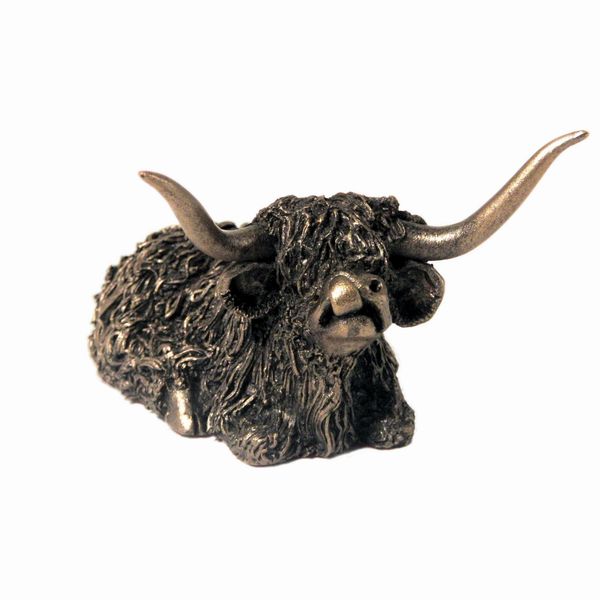Small Highland Bull Sitting Bronze Sculpture by Veronica Ballan (Frith Sculpture)