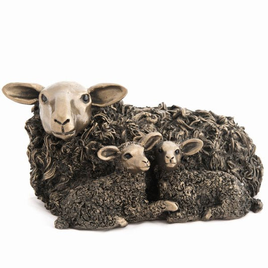 Ewe with Twin Lambs Bronze Figurine by Veronica Ballan (Frith Sculpture)
